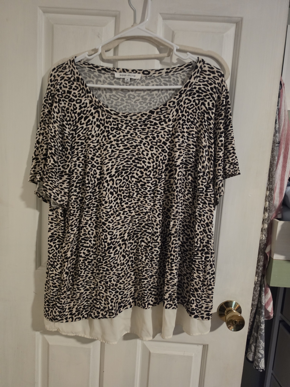 Rose & Olive Beige and Black Leopard Flutter-Sleeve Tunic with Cream Hem